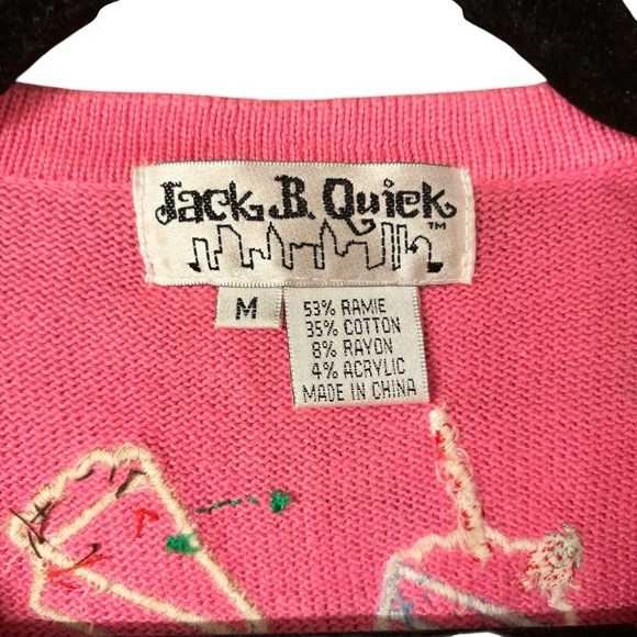 JACK B QUICK Cardigan Sweater Sz M Medium Pink 50s Rock Roller Skate Beaded 90s - Picture 10 of 14